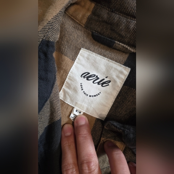 Aerie Men's Casual Plaid Shirt - Navy and Beige NWOT - Picture 5 of 8